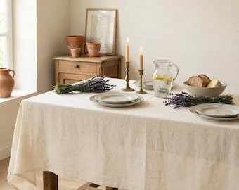 Cotton Linen Tablecloth Rectangle, Custom Tablecloth Stonewashed, Extra Long Tablecloth Vintage, Housewarming Gift For Her