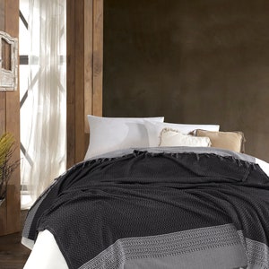 Türkische Decke in Queen-Size-Größe, gewebte Überwurfdecke für Couch, große Stranddecke, türkische Baumwoll-Überwurfdecke, Tagesdecke Queen 80 x 100 Zoll Schwarz