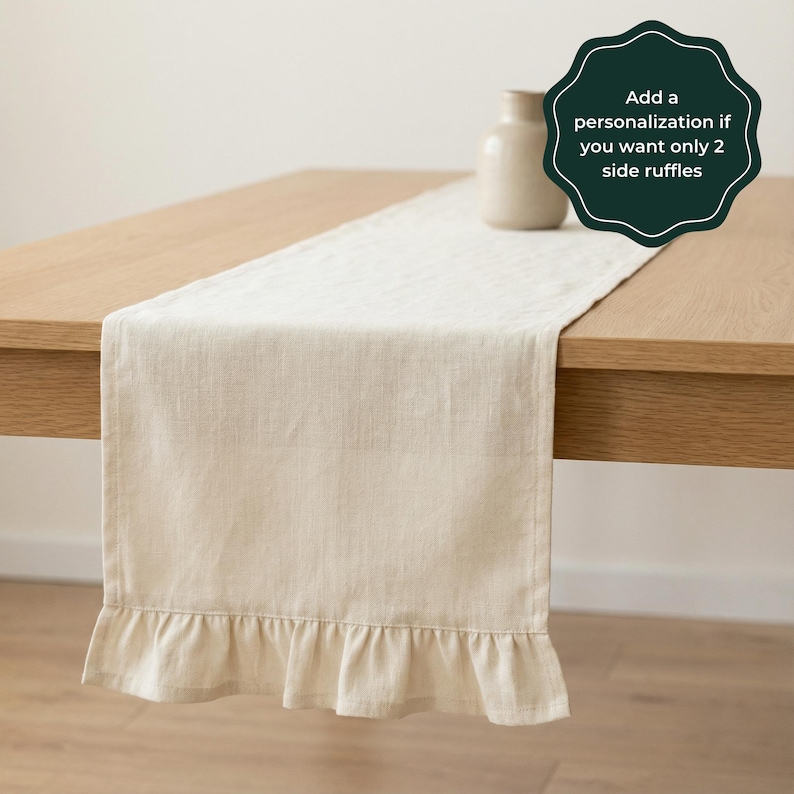 Linen Ruffle Table Runner Handmade, Custom Table Runner, Wedding Table Runner, Extra Long Table Runner Christmas, Housewarming Gift For Her image 11