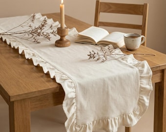Leinen Tischläufer, Rüschen Tischläufer, Hochzeit Tischläufer, extra Langes Tischläufer Weihnachten, Housewarming Geschenk für Sie