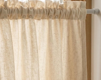 Cotton Linen Cafe Curtains Ruffle Top, Light Filtering Kitchen Curtains, Farmhouse Boho Style
