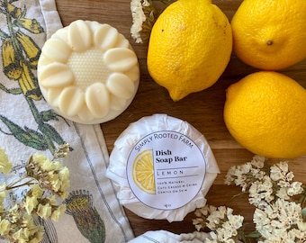 natural dish soap bar // grease & grime cutter // lemon essential oil // gentle on skin // eco-friendly dish soap