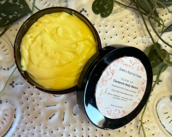 brightening body butter // GLOW UP whipped body butter // triple butter formulation // turmeric body butter // luxury skin care