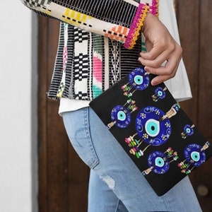 Evil Eye Accessory Pouch: Black Turkish Nazar Makeup Bag