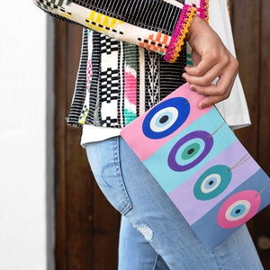 Rainbow Evil Eye Pouch: Turkish Cosmetic Bag, Accessory Bag