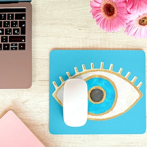 Evil Eye Mouse Pad Turquoise Turkish Nazar Protection Rectangle MousePad