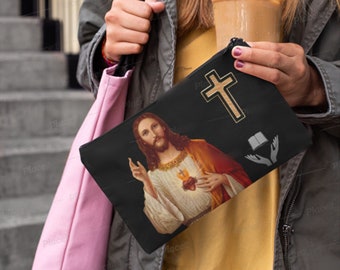 Sacred Heart of Jesus Rosary Pouch: Catholic Gift Purse with Zipper