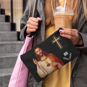 Heiligstes Herz von Jesus, Rosenkranz-Zubehör-Beutel, mit einem Reißverschluss, religiöses Geschenk, Paten-katholische Geschenke, Rosenkranz-Gebete, Geschenkbeutel,
