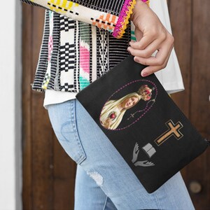 Schwarzer Rosenkranz-Beutel, religiöses Geschenk, Zubehörtasche, katholische Geschenktasche, Gebetsbeutel, spiritueller Geldbeutel-Organizer