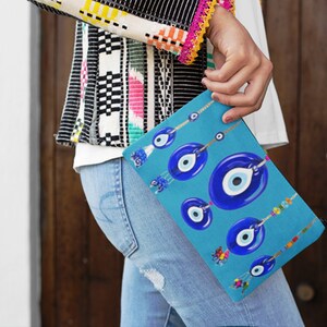Evil Eye Accessory Pouch: Greek Blue Beads Makeup Bag (30 cm)