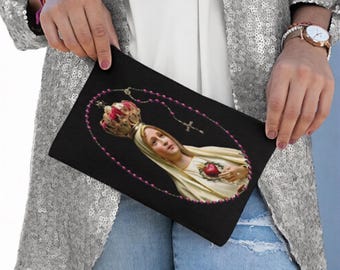 Large Our Lady of Fatima Rosary Pouch, Religious Purse, Catholic Icon Case, Bible Bag