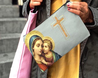 Virgin Mary Rosary Pouch: Catholic Zippered Prayer Bag
