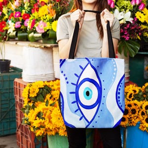 Blue Evil Eye Tote Bag Greek Nazar Bead Shoulder Bag