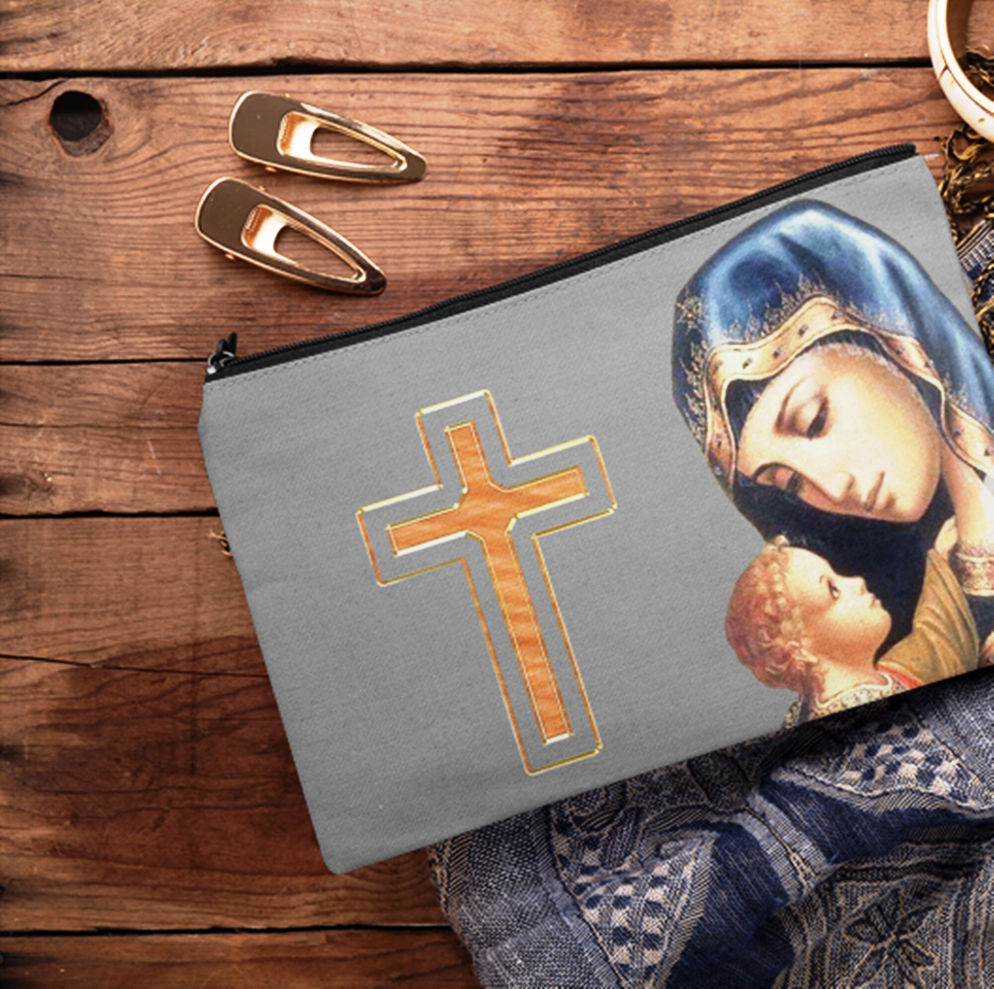 Holy Virgin Mary Child Jesus Rosary Pouch Handbag Religious Catholic ...