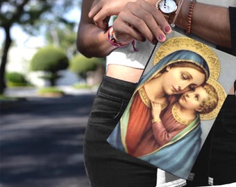 Virgin Mary and Jesus Rosary Pouch, Large Catholic Zippered Prayer Bag, Religious Icon Case