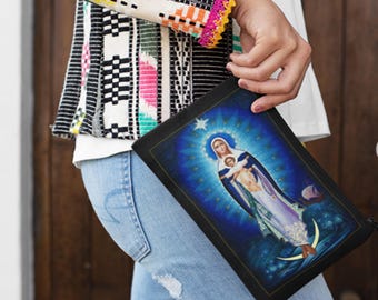 Our Lady Star of The Sea, Large Rosary Pouch, Religious Bible Bag, Catholic Zippered Purse