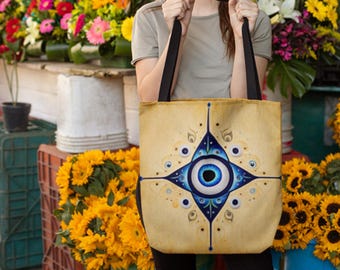 Evil Eye Tote Bag, Star Design Beach Purse, Multi Purpose Shopping Shoulder Bag