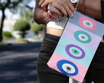 Rainbow Evil Eye Pouch: Turkish Cosmetic Bag, Zippered Accessory Pouch