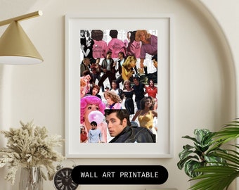 Grease Poster Art Print, John Travolta Poster Print, Movie Print Film Wall Art Grease Gift Grease Collage Art Pink Ladies Grease Movie Gifts