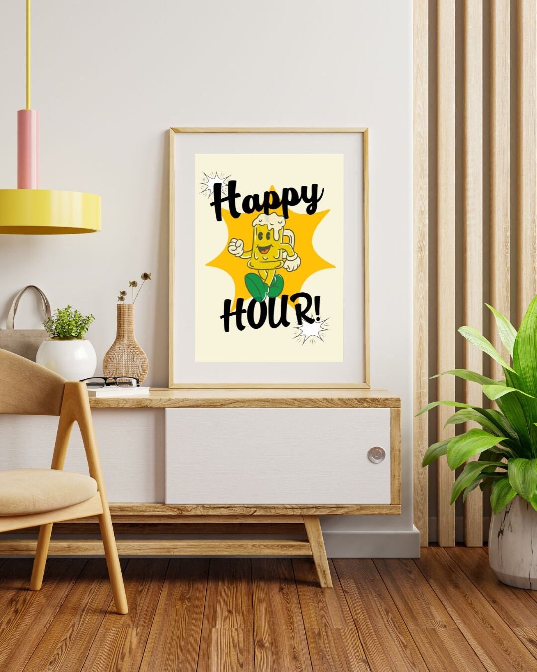 Happy Hour, Retro Character Wall Art, Downloadable Art, Wall Decor, Large Printable Art, Printable Wall Art Retro Illustration Poster Trendy