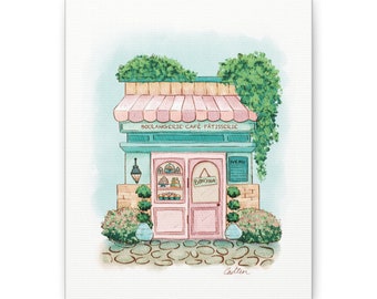 French Pâtisserie Cafe Digital Water Color Painting on Canvas