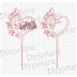 Laser Cut File, Caketopper Wedding, Butterfly Heart with Name, Birthday Cake Happy Birthday, Digital Download Lasercutfile