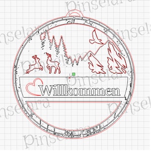 Laser Cut File, Herzlich Willkommen Schild, Türkranz, Familienschild, Familienbaum, Türschild, Willkommensschild