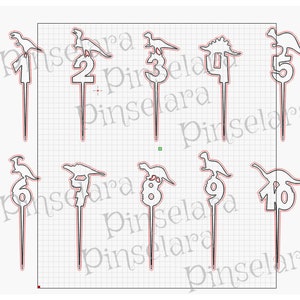 Laser Cut File, Caketopper Dino, Geburtstagstorte Zahlen 1-10, Digitaler Download Lasercutfile