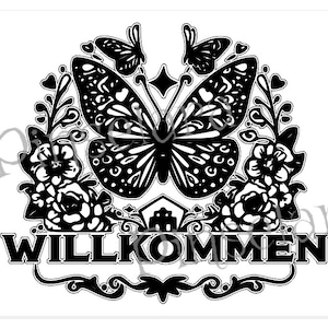 Laser Cut File, Herzlich Willkommen Schild, Türkranz, Familienschild, Familienbaum, Türschild, Willkommensschild