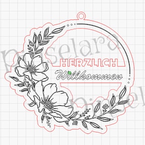 Laser Cut File, Herzlich Willkommen Schild, Türkranz, Familienschild, Familienbaum, Türschild, Willkommensschild