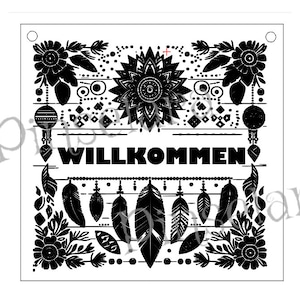 Laser Cut File, Herzlich Willkommen Schild, Boho Style, Türkranz, Familienschild, Familienbaum, Türschild, Willkommensschild