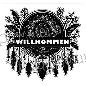 Laser Cut File, Herzlich Willkommen Schild, Boho Style, Türkranz, Familienschild, Familienbaum, Türschild, Willkommensschild