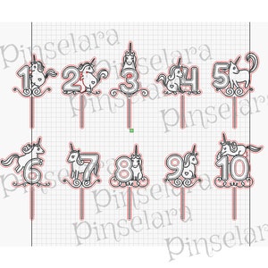 Laser Cut File, Caketopper Einhorn, Geburtstagstorte Zahlen 1-10, Digitaler Download Lasercutfile