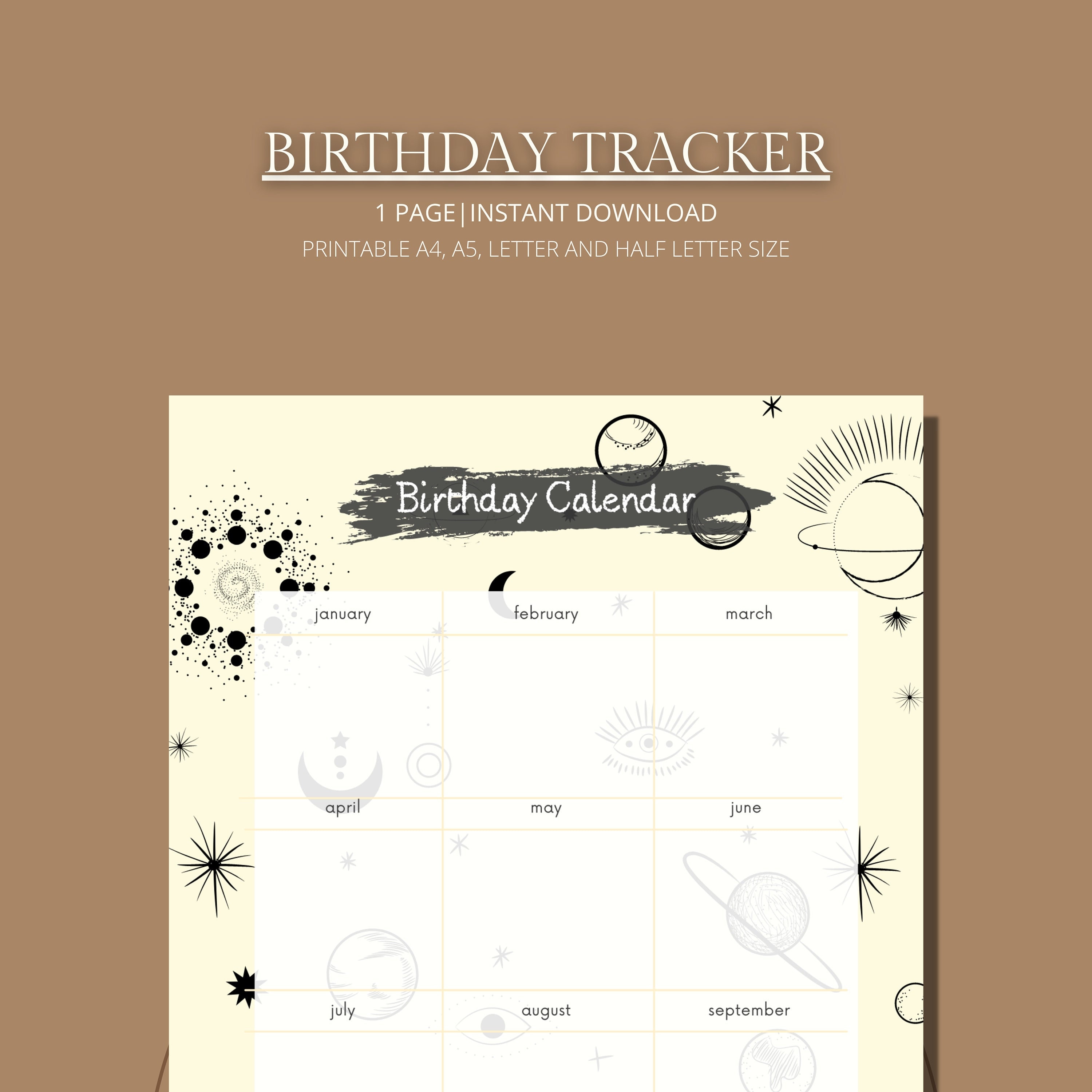 Birthday Tracker, Birthday Tracker Printable, Birthday Tracker A5