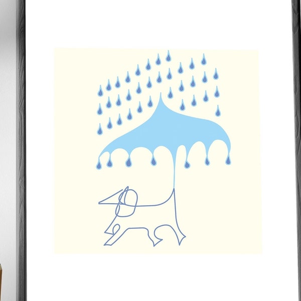 Little dog with an umbrella, art print