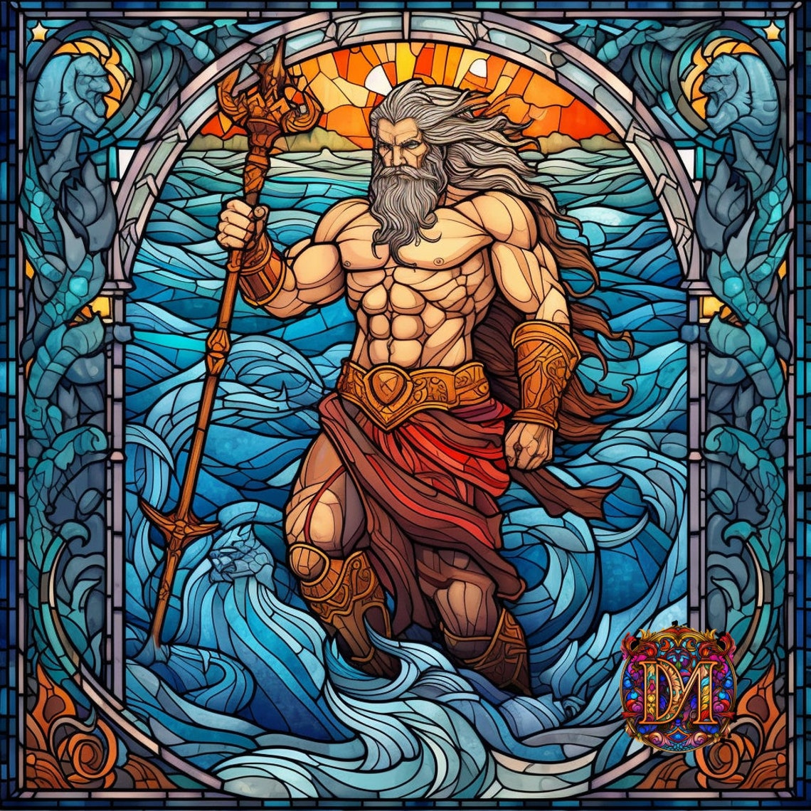 Digital Art Print: Poseidon on Stained Glass, Instant Downloadable JPG High Resolution File - Etsy