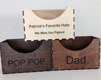 Personalized Hat Holder, In Memory Hat Holder, Wood Hat Box, Baseball Hat Holder, Cap Organizer, Cap Stand, Wooden Hat Holder, Gift for Dad
