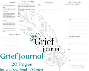 Grief Journal, Loss Therapy Worksheets, Sympathy Gift, Healing Journal Grief, Grief Processing
