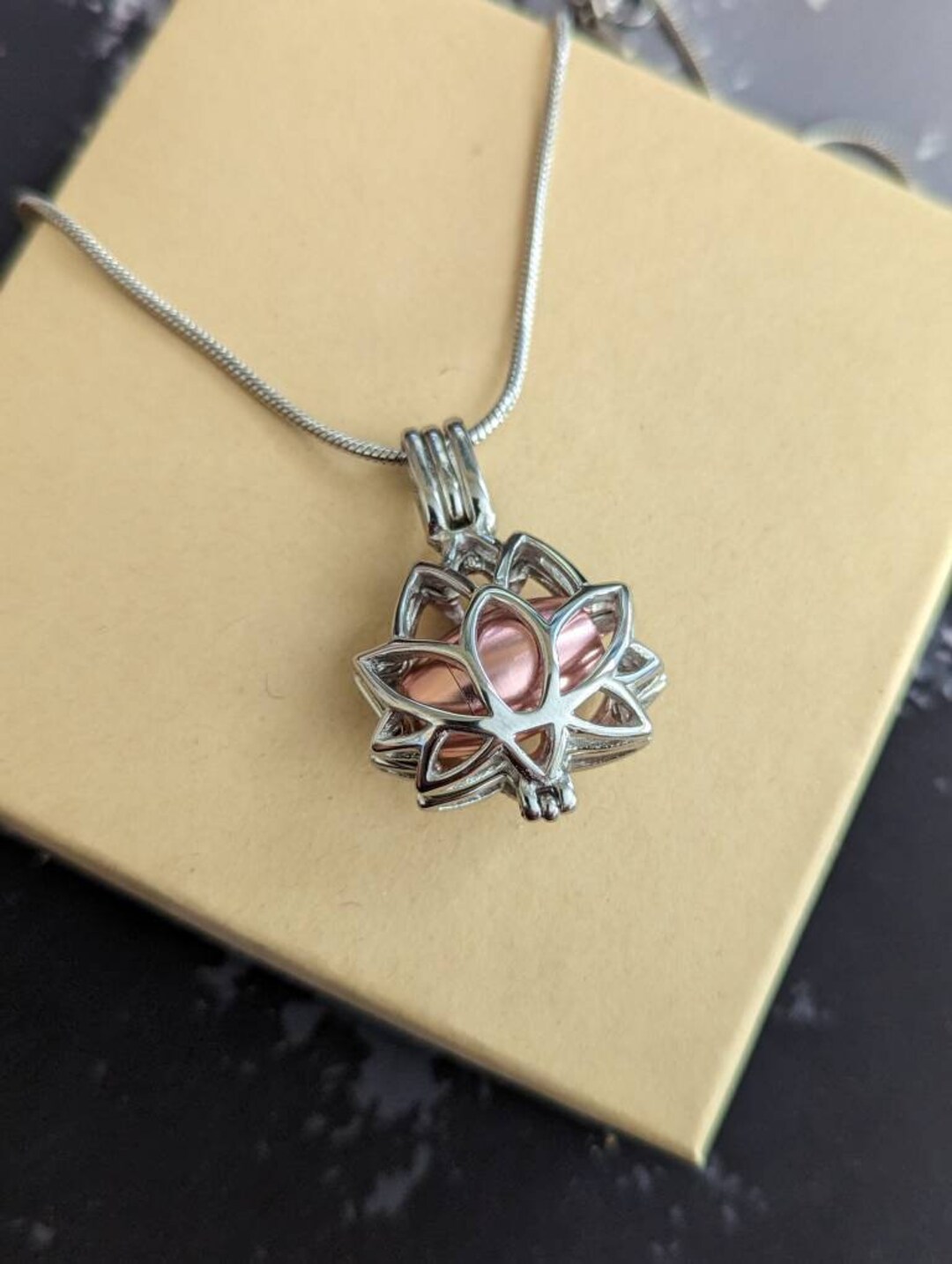 Lotus Flower Urn Pendant With Chain Etsy