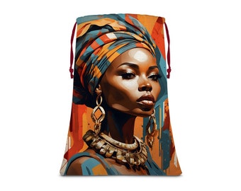 African Queen Sublimation Linen Drawstring Sack