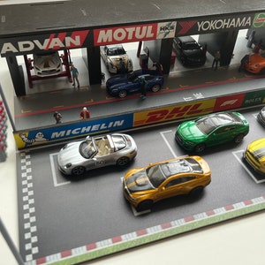 Racing Pit Lane Car Garage Parking Diorama for Hotwheels Matchbox Minigt Majorette 1/64 scale