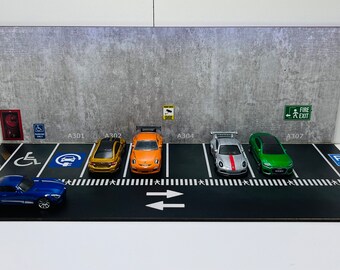 1:64 Scale Car Parking Diorama (UV printed on Wood-mdf)for Hotwheels Matchbox Minigt Majorette