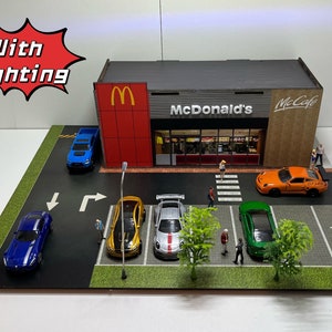 1:64 Scale McDonalds Diorama for Hotwheels Matchbox Minigt Majorette with Led Street Lights