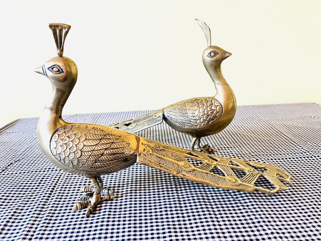Vintage Brass Peacock Figurines, Boho Decor, Hollywood Regency Style Etsy
