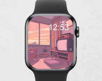 Retro Apple Watch Wallpaper Lofi Pink Digital Watch Face Lofi Hip Hop Apple Watch Face Cool Pink Vintage Aesthetic Anime Watch Wallpaper