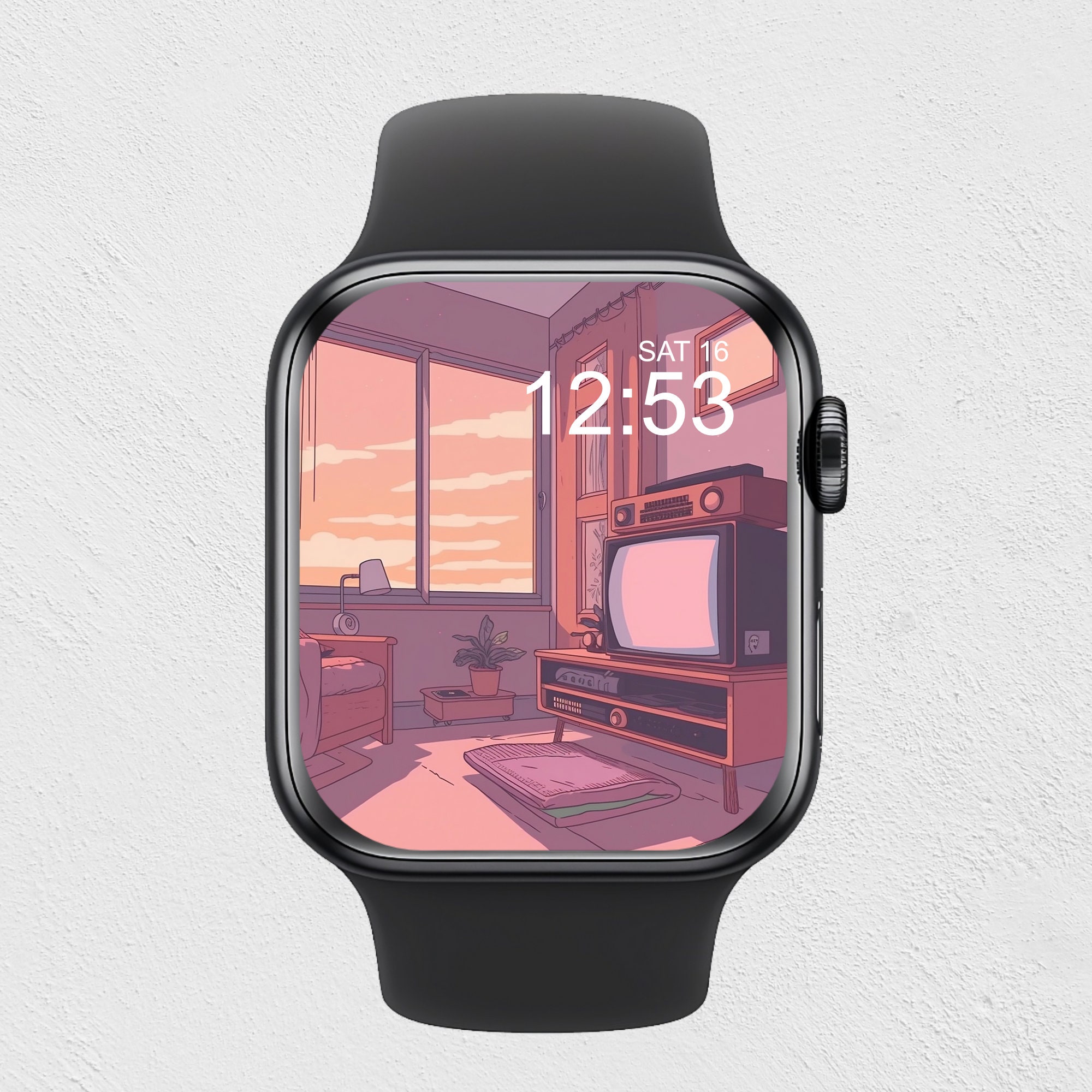 Retro Apple Watch Wallpaper Lofi Pink Digital Watch Face Lofi - Etsy