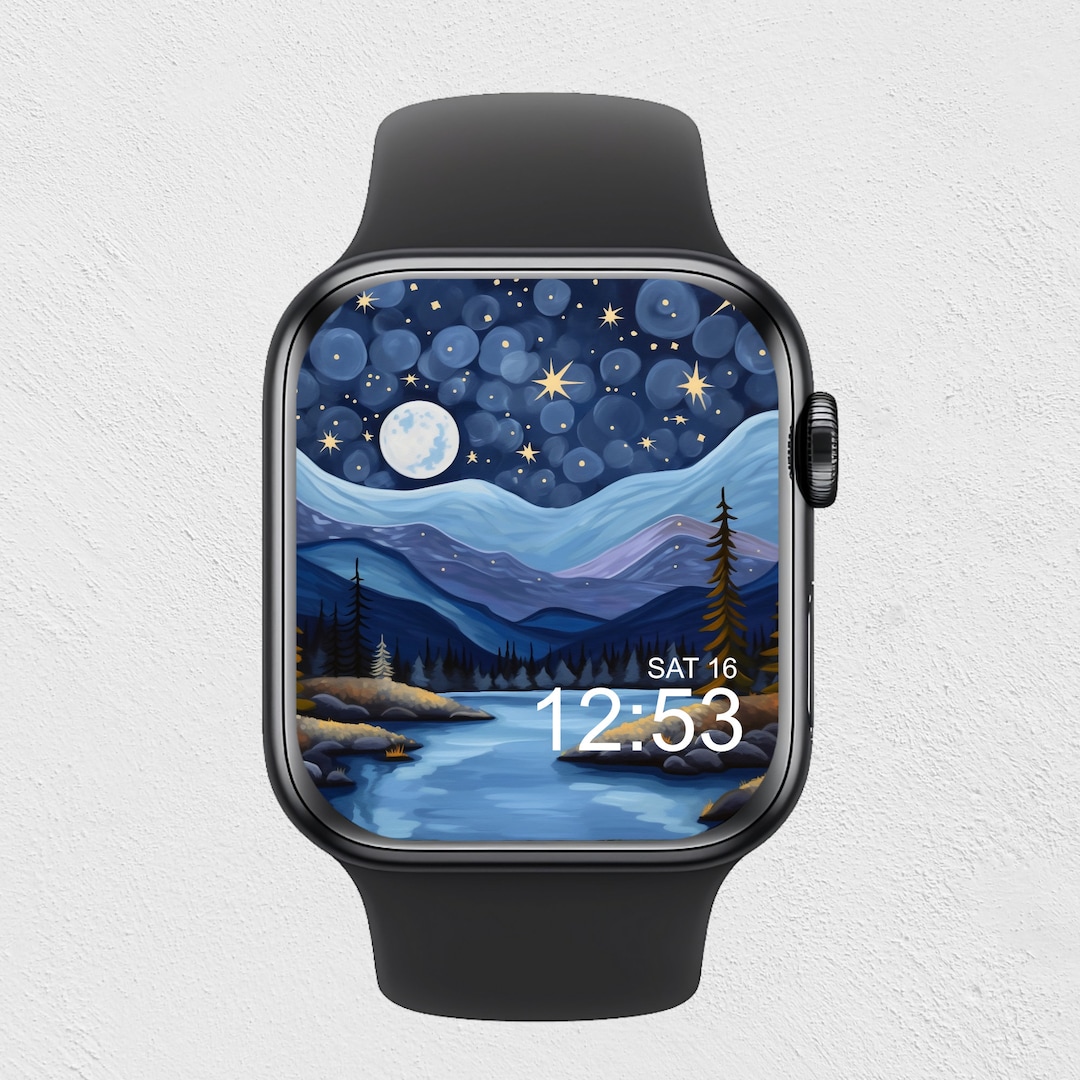 Blue Sky Apple Watch Wallpaper Night Sky Apple Watch Face Dark Blue Digital Watch Face Nature