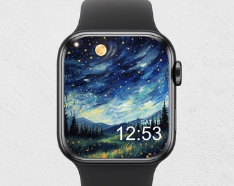 Sternennacht Apple Watch Wallpaper Nachthimmel Malerei Hintergrund für Apple Watch Sternennacht Malerei Digitaluhr Hintergrund