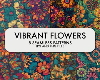 Vibrant Floral Digital Paper: Trippy Psychedelic Patterns (8 Pack)