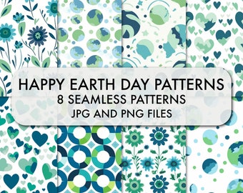 Earth Day Seamless Pattern Bundle, Planet & Floral Designs (Digital Download)